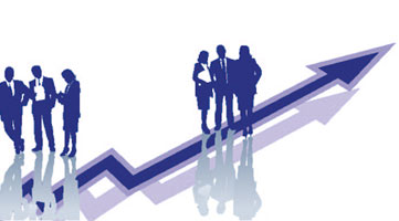 Finanzierung Unternehmen Beteiligung Illustration mit Pfeil nach oben und Personen